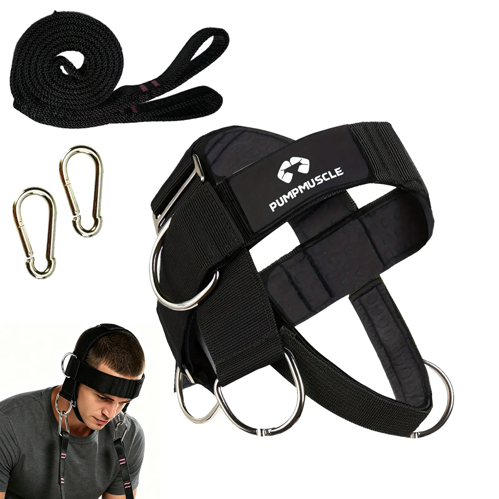 Heavy-Duty Neck Trainer Harness with 40" Attachment Rope, Padded Adjustable Neoprene Strap for Strength Conditioning, Ideal for Wrestling, MMA, Boxing, Powerlifting, and Home Fitness