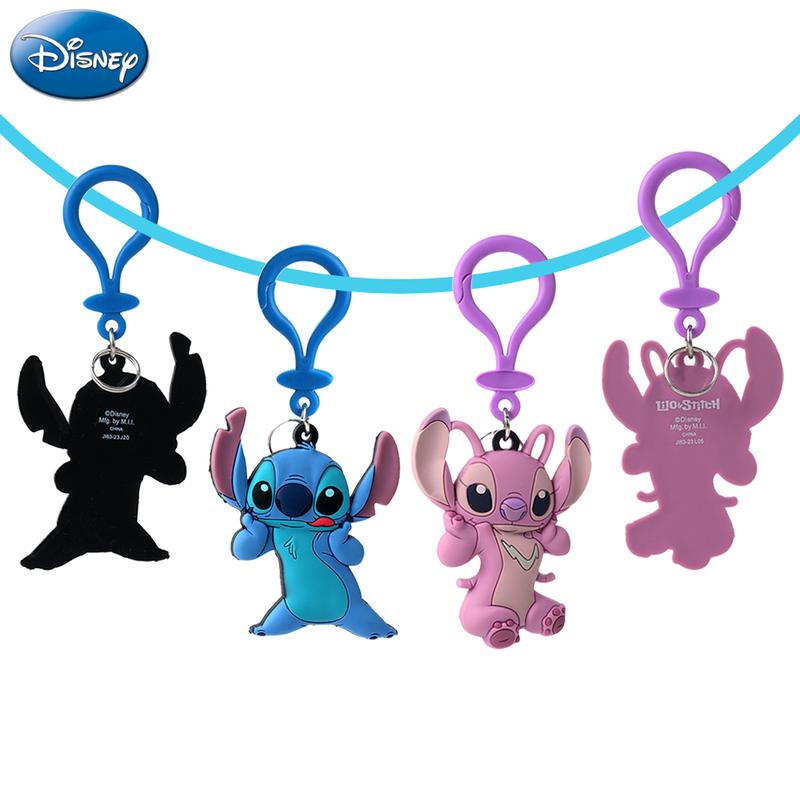 1PC Disney Officially Licensed Stitch Angel Couple Keychain Bag Hangings Cute Cartoon Keyring Anime Style Valentine's Couples Gift Bag Ornaments Key Loss Prevention Supplies