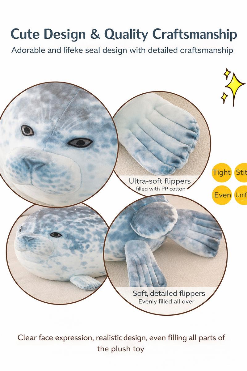 Cute Seal Plush Pillow, Soft Stuffed Animal, Available in 40cm & 100cm Sizes, Ultra-Soft Fabric, Fluffy PP Cotton Fill, Perfect for Sleeping, Lounging, Bedding, Sofa Decor