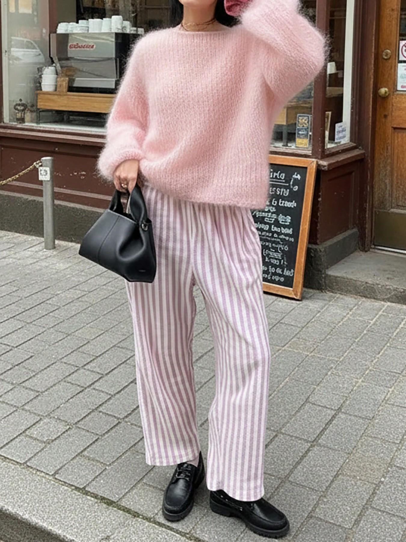 Korean Style Casual Soft Mohair Knit Sweater, Knitwear, Loose Fit Drop Shoulder Slimming Pullover, Long Sleeve Cozy Top for Women
