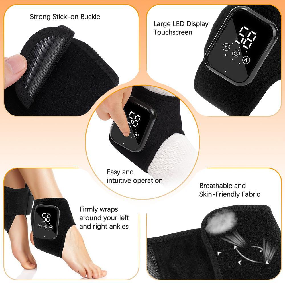 2PCS Ankle Support Device, 3 Heat Settings 48-58°c, 3 Massage Levels, 15-Minute Timer, Touchscreen Operation, Universal Adhesive Strap, USB Rechargeable Massagers 2PCS Ankle Support Device, 3 Heat Settings 48-58°c, 3 Massage Levels, 15-Minute Timer, Touchscreen Operation, Universal Adhesive Strap, USB Rechargeable Massagers