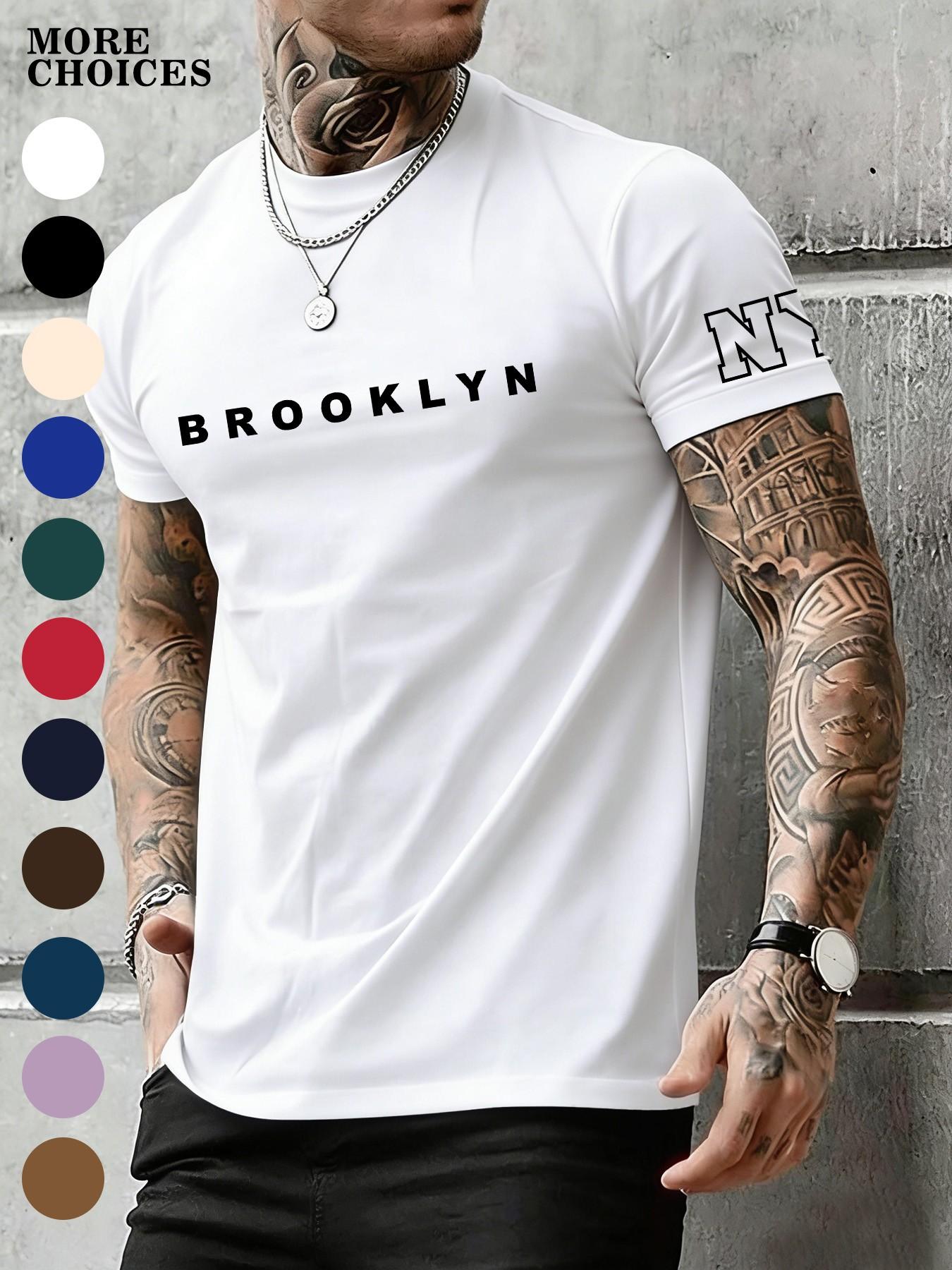 Men's Regular Fit Letter Print Round Neck Sleep Tee, Casual Soft Comfortable Short Sleeve Crew Neck Fitted T-shirt for All Seasons, Sleepwear & Loungewear for Men
