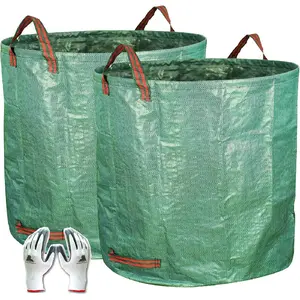 2-Pack 132 Gallon Yard  Bags,  Heavy Duty Collapsible Garden Leaf Bags with Plastic Ring, Stand-Up Yard  Bin for Leaves, Lawn Debris & Grass Clippings