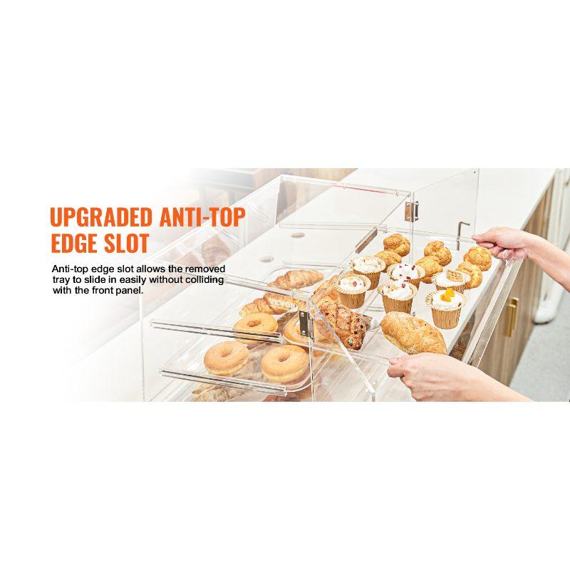 VEVOR Pastry Display Case, 3-Tier Commercial Countertop Bakery Display Case, Acrylic Display Box with Rear Door Access Removable Shelves, Keep Fresh for Donut Bagels Cake Cookie, 20.7x17x16.3