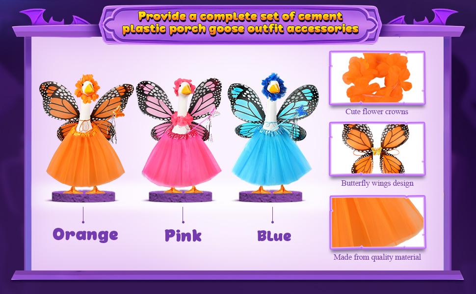 5pcs Fairy Theme Cosplay Accessory Set - Tutu Skirt, Butterfly Wings, Wand, Flower Crown for 17"-23" Unisex Cement Goose (With Costume Ideas), 17''-23'' Cement Goose, Dress Up Costume, Party Costume Accessories