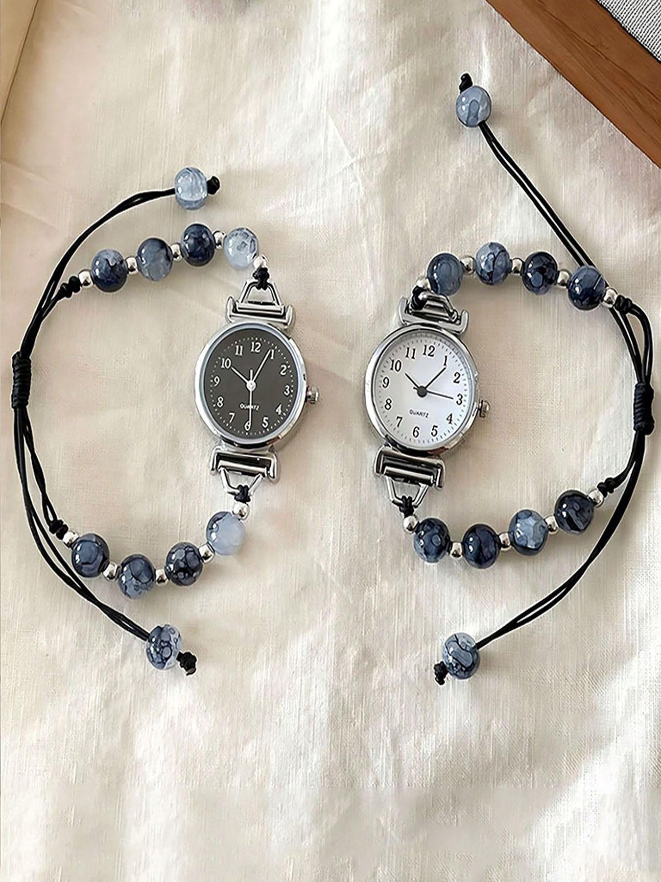 Fashion Bead Bracelet Watch with Adjustable Strap Pendant Women's Quartz Watch, Daily Matching and Gift for Friends