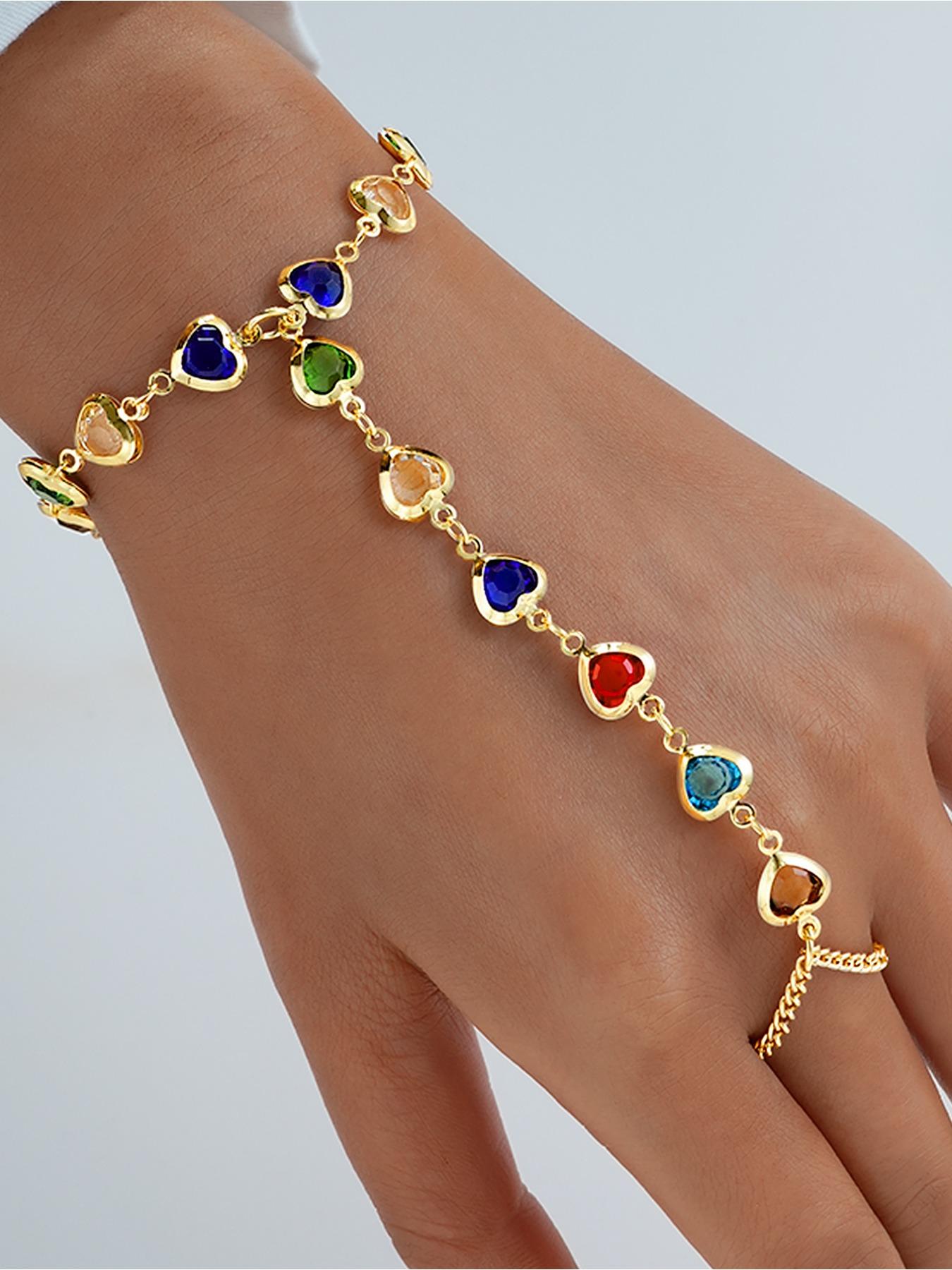 Women's Gold Vintage-Inspired Finger Chain Bracelet, Stackable Bracelets - Dainty Minimalist Design with Sparkling Artificial Glass Gems | Perfect Accessory for Daily Wear, Gatherings, Parties & Banquets | Ideal Birthday/Festival/Anniversary Gift for Her
