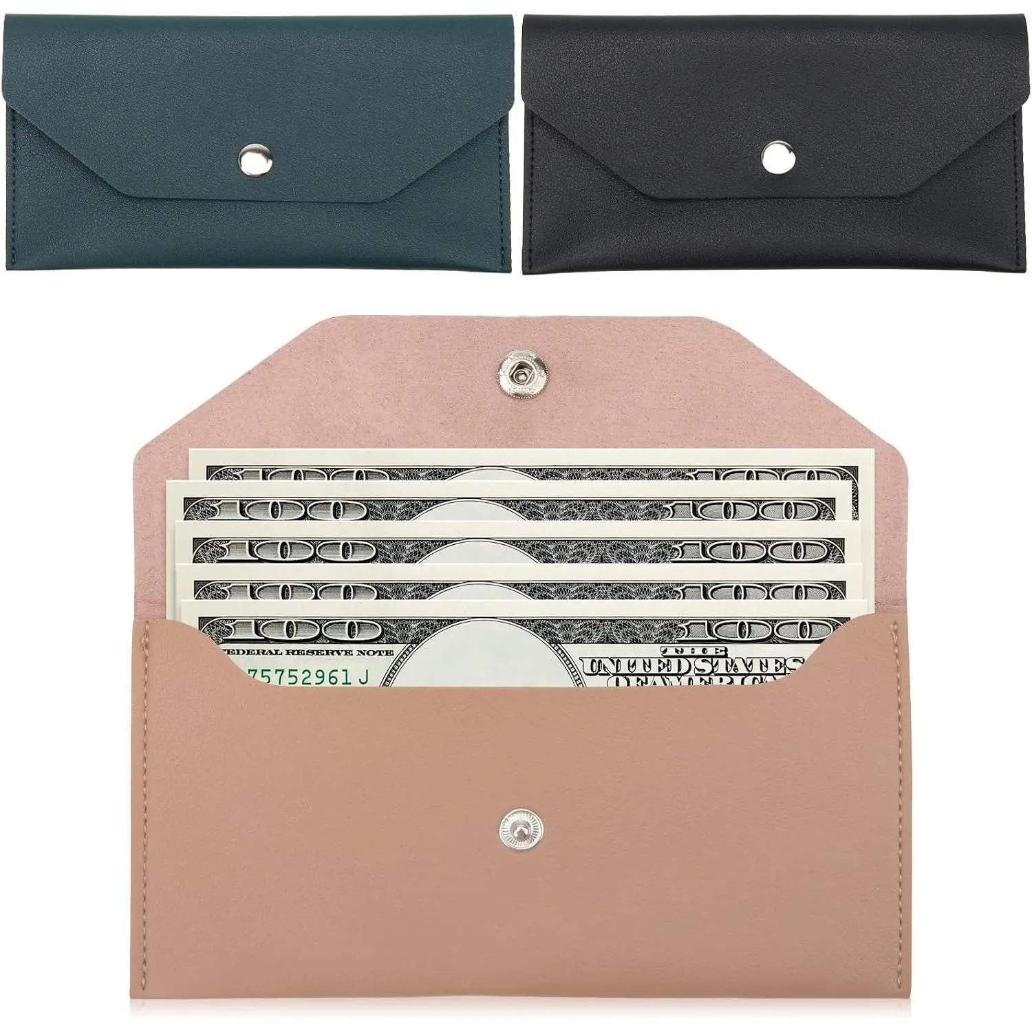 PU Leather Budgeting Cash Envelope Set - 3 Reusable Envelopes for Festivals, Weddings, Birthdays (Black, Pink, Dark Blue) Home Organizer Storage Bag