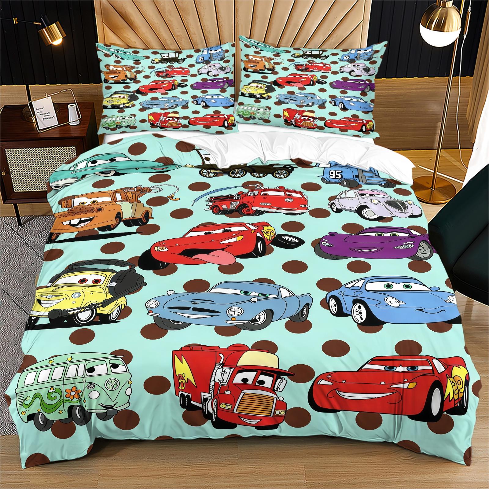 Cartoon Car Pattern Duvet Cover Set, Soft And Durable Bedding Set, Including 1 Duvet Cover And 1 Or 2 Pillowcases, Suitable For Children And Adults Daily Holiday Birthday Gifts Bedroom Decorations