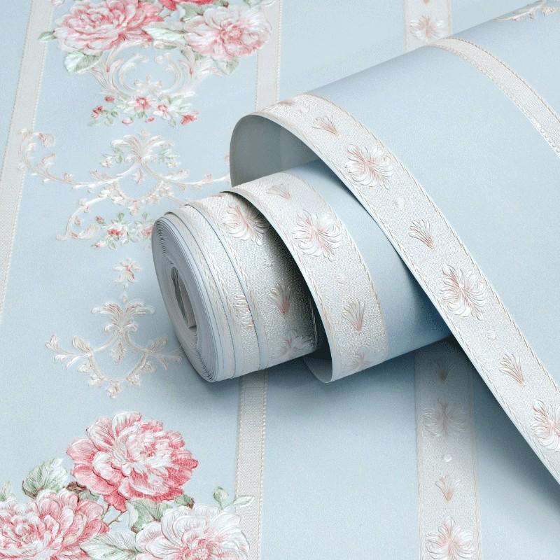 1 Roll Thick Embossed Non-Woven Peel and Stick Wallpaper Floral, European Vintage American Retro 3D Vertical Stripe Floral Wall Covering, Warm Insulation DIY Decor for Living Room Bedroom Accent Wall Gym, Interior Walls