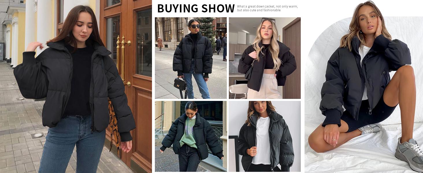 Yimoon Women's Elegant Stylish Short Cotton Jacket with Hood and Zipper Winter Jacket Women Winter Outerwear with Windproof Cuffs Warm Casual Thick Mujer Coat