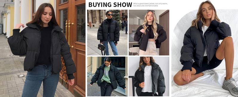 Yimoon Women's Elegant Stylish Short Cotton Jacket with Hood and Zipper Winter Jacket Women Winter Outerwear with Windproof Cuffs Warm Casual Thick Mujer Coat