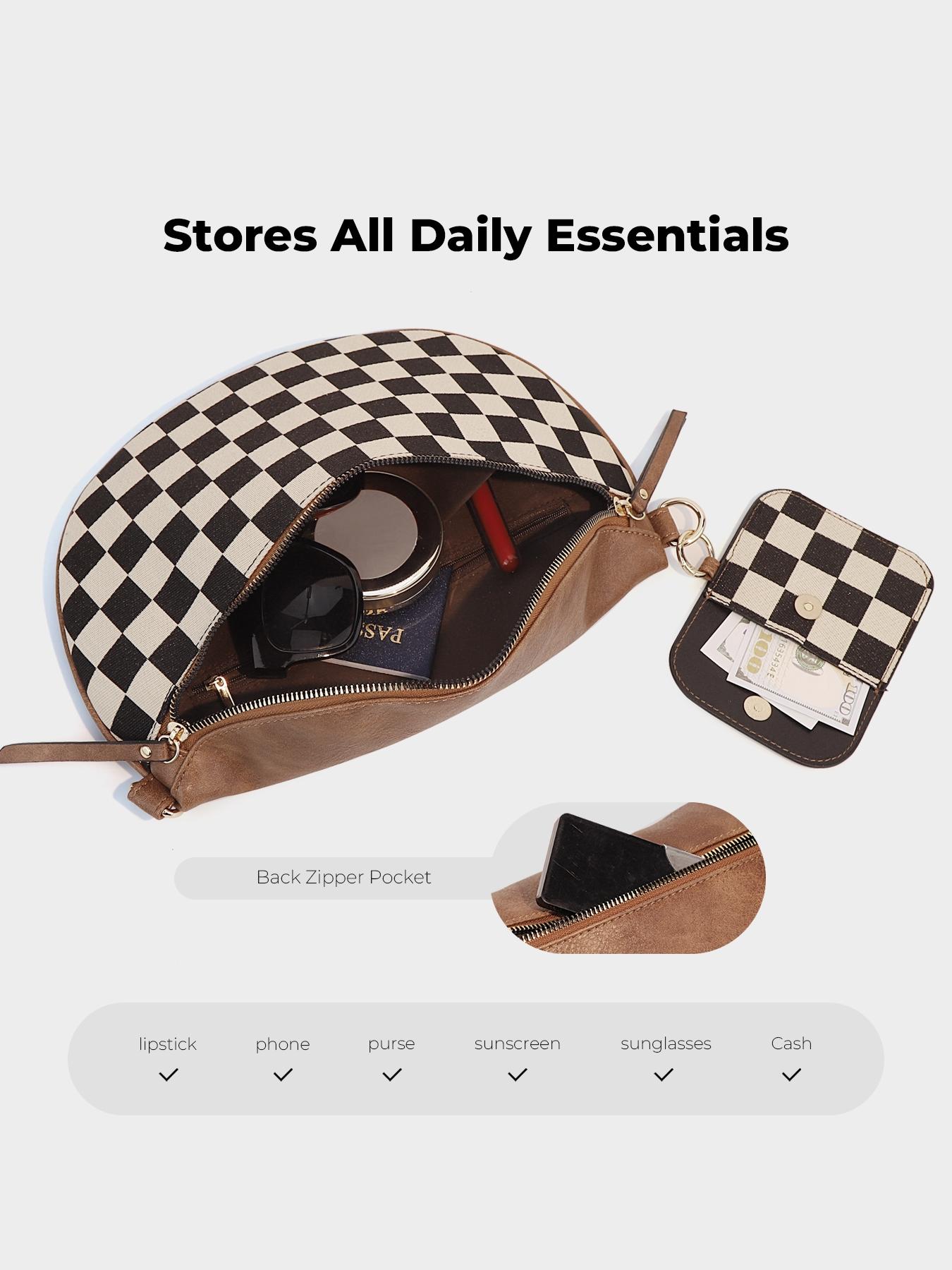 Women's Checked Pattern Crossbody Bag & Coin Puse, Fashionable PU Leather Bag Set, Casual Trendy Versatile High-quality Daily Commuting Bag