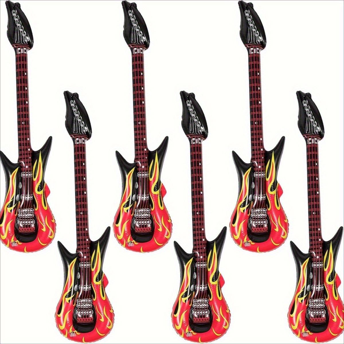 6 Piece Inflatable Rock Guitar Toy Set, Punk Flame Pattern, Lightweight Portable, Perfect for Birthday Parties, Bar Decorations, Kids Music Play