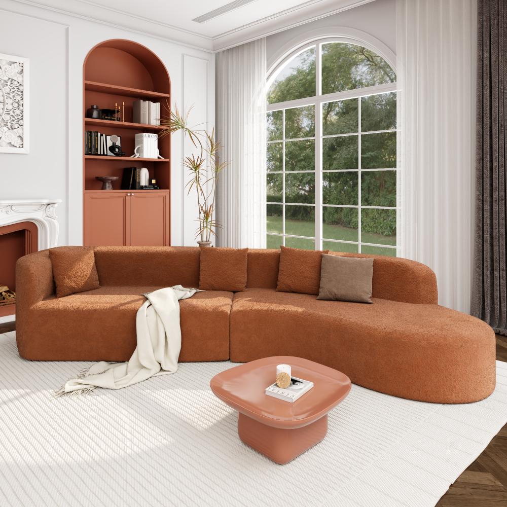 132" Modern Curved Boneless Sectional Sofa Set - 2-Piece Chenille Sturdy Pre-Assembled Couch, Dual-Seater Combo with 4 Pillows, Plush Sponge-Spring Cushions, Spot Clean for Living Room
