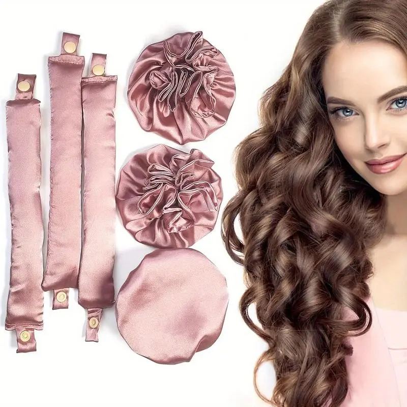Satin Heatless Hair Curler Set, 3 Sets (6pcs) - Pillow Soft Rollers with Hair Caps, No Heat Curling Rod Headband for All Hair Types, Fragrance-Free, Ideal for Wavy Textured Hair