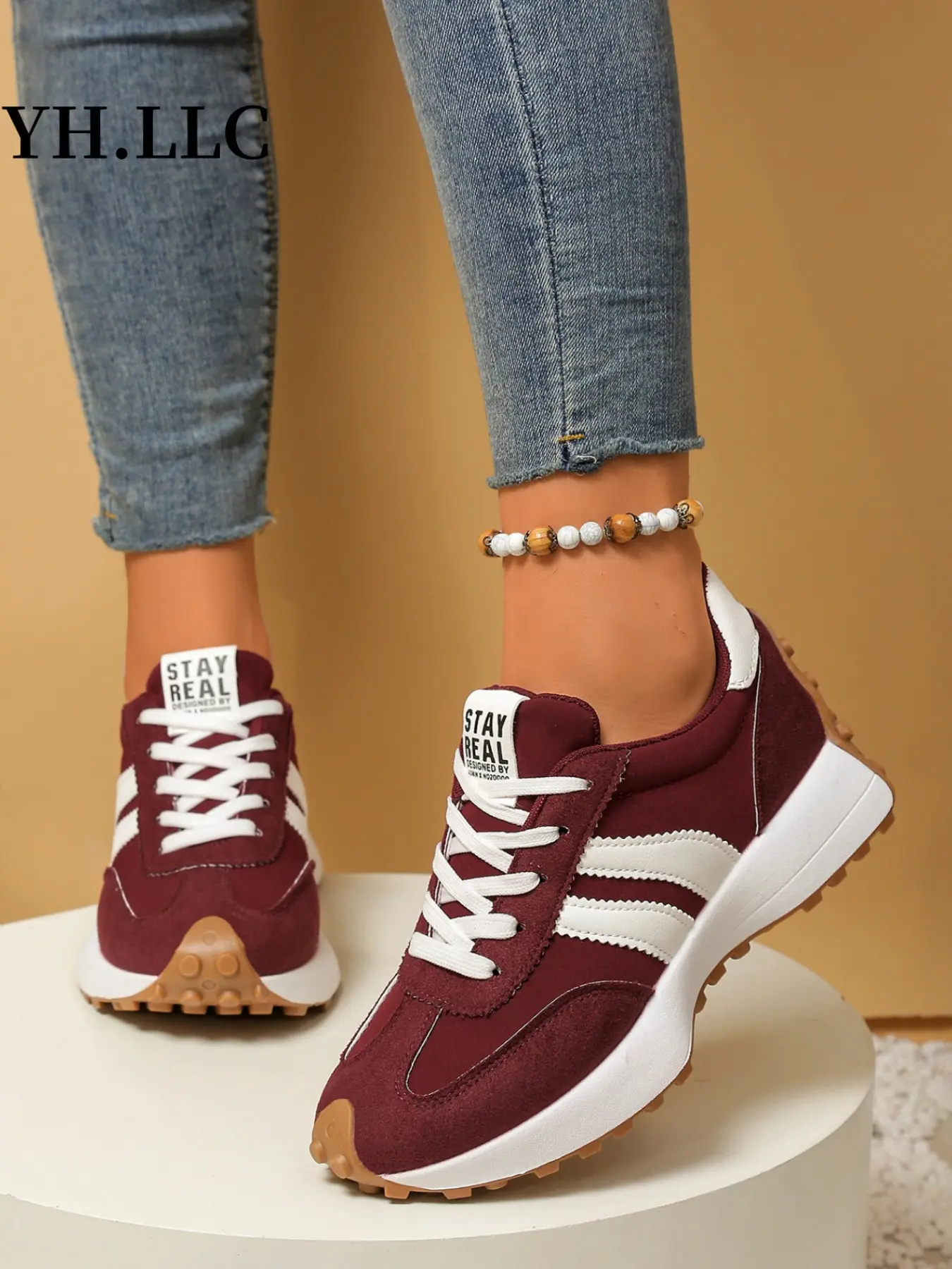 Women's Athletic Shoes Spring Autumn Elegant Fashion Casual Round Toe Low Top Lace-Up Thick Sole Breathable Outdoor Sneakers