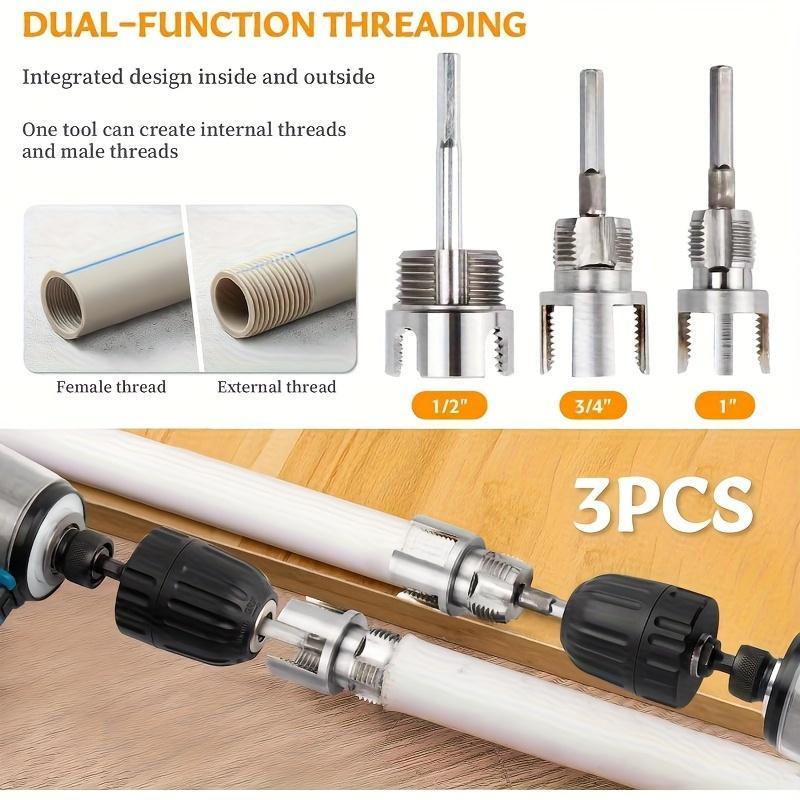 Heavy-Duty PVC Plastic Pipe Threading Tool Kit, DIY Tools, Hand Tools, 1/2'/3/4'/1' Male Female Threads, Compatible for PVC Ppr Mpp Pipes, DIY Professional Plumbing