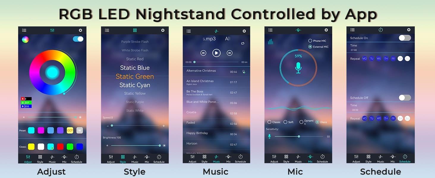 Sikaic LED Nightstand With Hutch Drawers Charging Station Bedroom Dresser Table