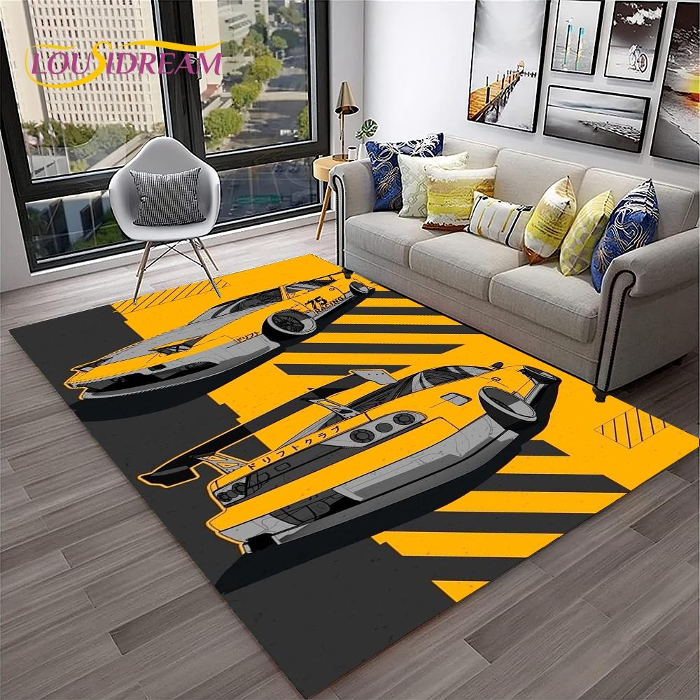 Blue Sports Car Flannel Area Rug - Cool Graffiti Style Supercar Print Soft Mat for Living Room & Garage, Non-Slip Car Enthusiast Home Decor#SportsCarRug #GraffitiSupercarMat #CarEnthusiastDecor #GarageCarpet #NonSlipFlannelRug