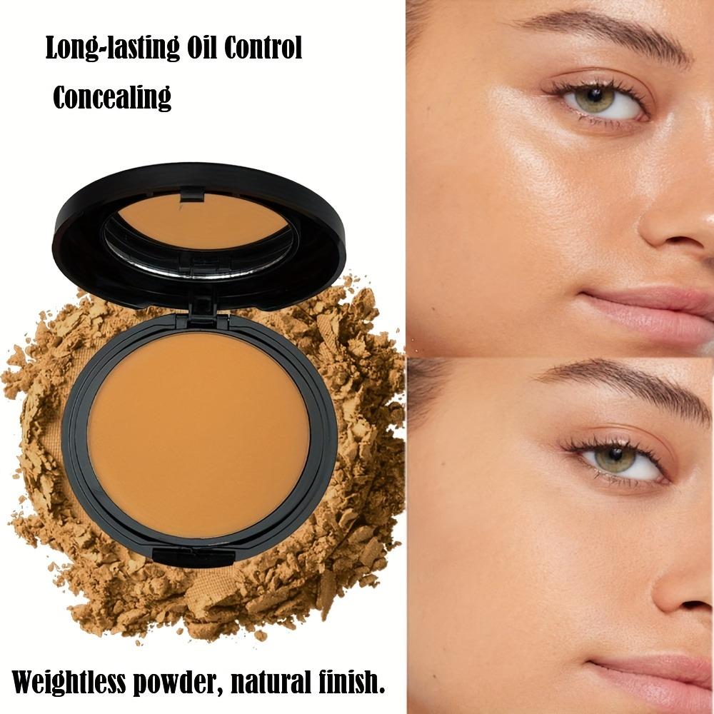 6 Color Deep Matte Setting Powder Foundation, Waterproof Full Coverage Makeup Face Pressed Powder with Sponge, Holiday Party Valentine's Day