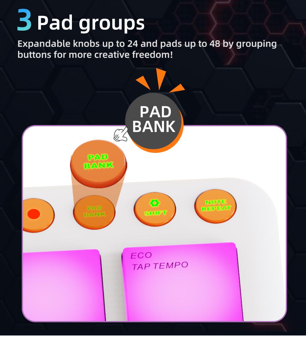 JAMJUM JP-Mini Midi Drum Pad with RGB Backlight, Pocket Size Rechargeable Controller Pad, Percussion Instrument, Drum Practice Pad, APP Compatible, Ideal for Beginners