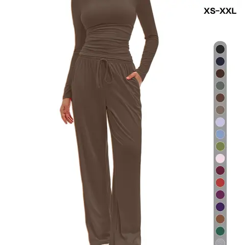 Women's 2-Piece/6-Piece Plain Slim-Fit Long Sleeve Top & Pants Sleepwear Set, Soft Comfortable Homewear, Casual Yoga Wear