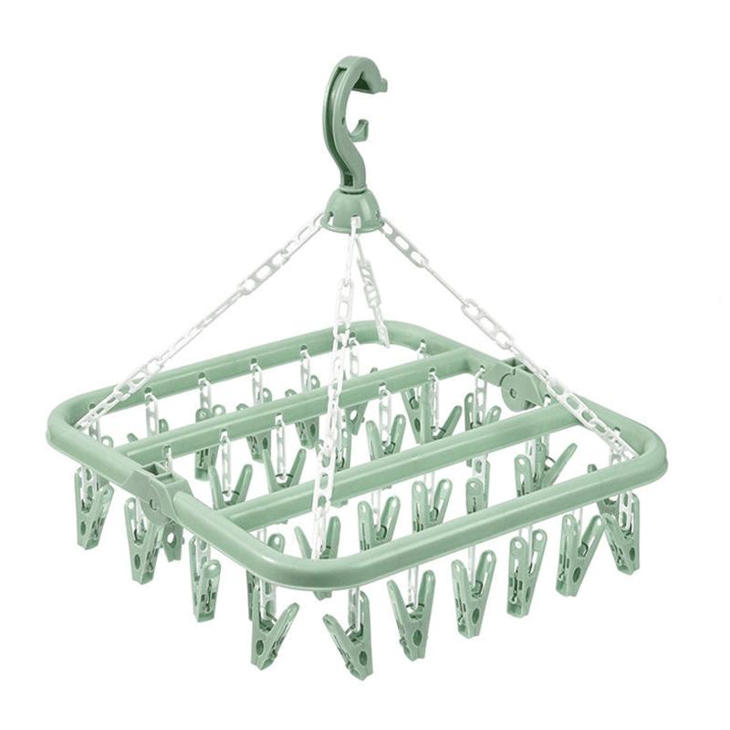 Foldable Multi-Purpose Windproof Sock Clip Clothes Drying Rack, Household Plastic Clothing & Socks Dryer Organizer