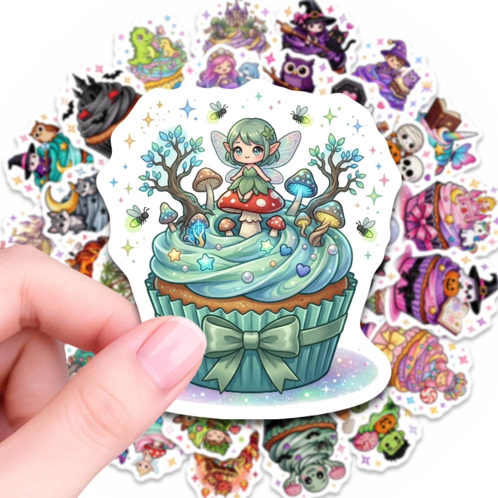 50 sheets creative cartoon magic cake stickers, cute and personalized cardboard cupcakes, waterproof decorative stickers 50 sheets creative cartoon magic cake stickers, cute and personalized cardboard cupcakes, waterproof decorative stickers