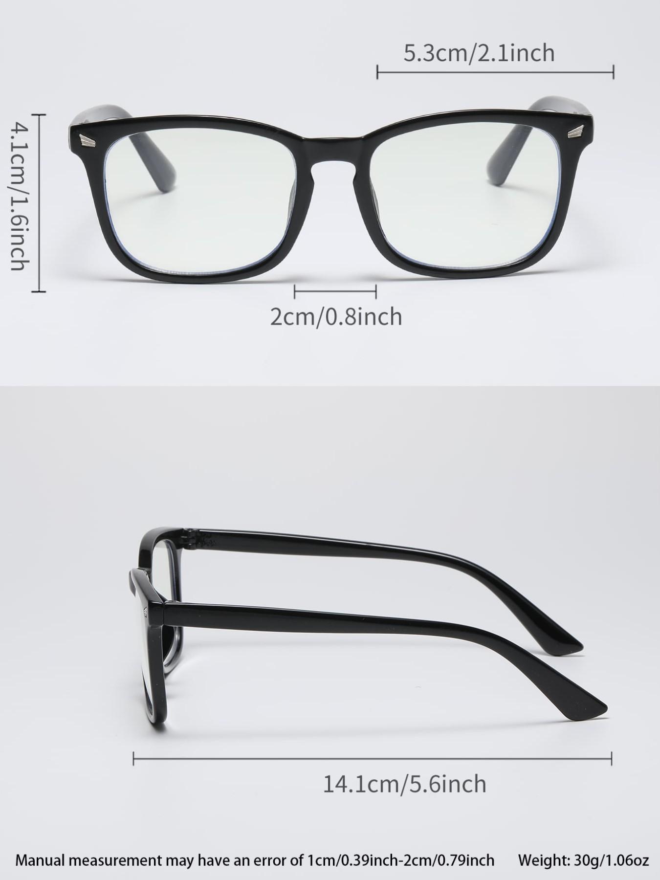 Unisex Square Frame Glasses, Lightweight Fashion Eyewear for Computer, Gaming, TV, Phone, Reduces Eye Fatigue, 3-Pack