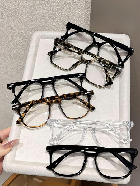 6 Pairs Modern Minimalist Square Frame Eyeglasses, Fashionable Frames Glasses, Unisex Non-Prescription Glasses for Daily Life, Office, Street Photography