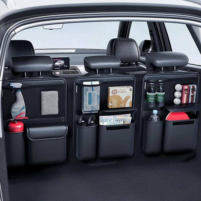 Kcimo Foldable PU Leather Car Trunk Organizer Bag, Multi-Functional Tool Storage Holder, Suv Rear Seat Hanging Design, Car Trunk Organiser