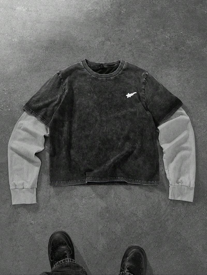 Unisex Fall Winter Patchwork Fitted Short Sleeve T-Shirt, Street Style Y2K Fashion, Perfect for Casual