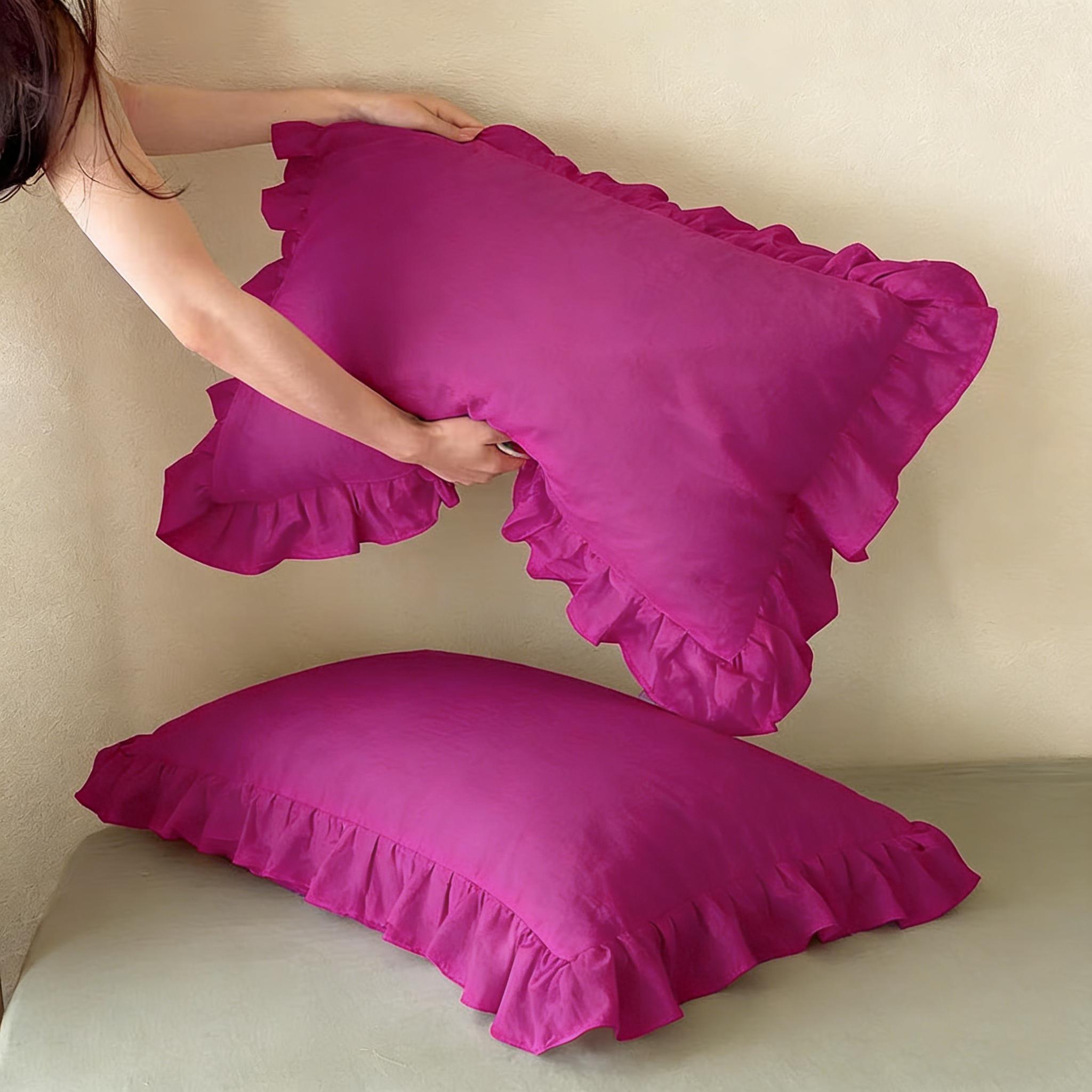 Premium Solid Color Ruffled Pillowcase Set, Soft Breathable, Benefits Hair Skin Sleep, Essential Home Bedding Item