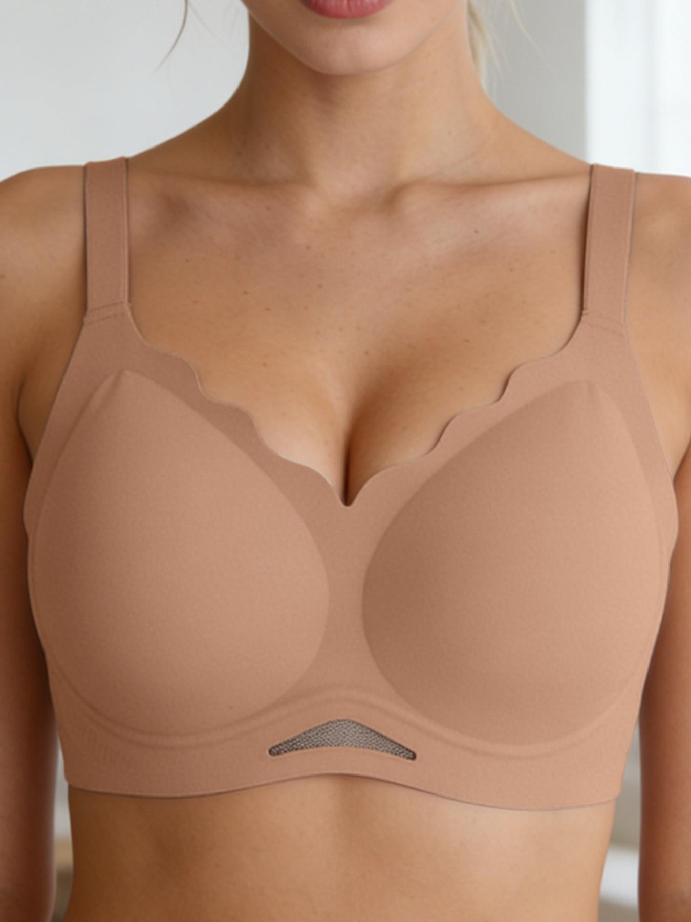 Women's Push-Up Jelly Bra, V-Neck Wave Edge Wireless Natural Lifted Bralette, Seamless Comfortable Invisible T-Shirt Lingerie, Sexy Breathable Mesh Bottom, Summer Essential, Casual All Day Comfort Bra For Home And Work And Sleep, Mother's Day Gift