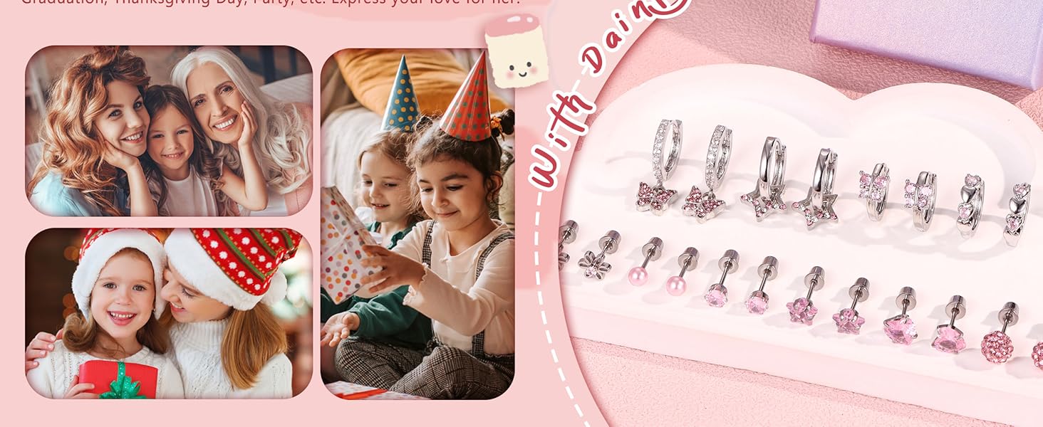 MILACOLATO Hypoallergenic Earrings For Girls Women Surgical Stainless Steel Screw Back Earrings Set For Sensitive Ears Kids Earrings Toddler Earrings Cute Girls Earrings