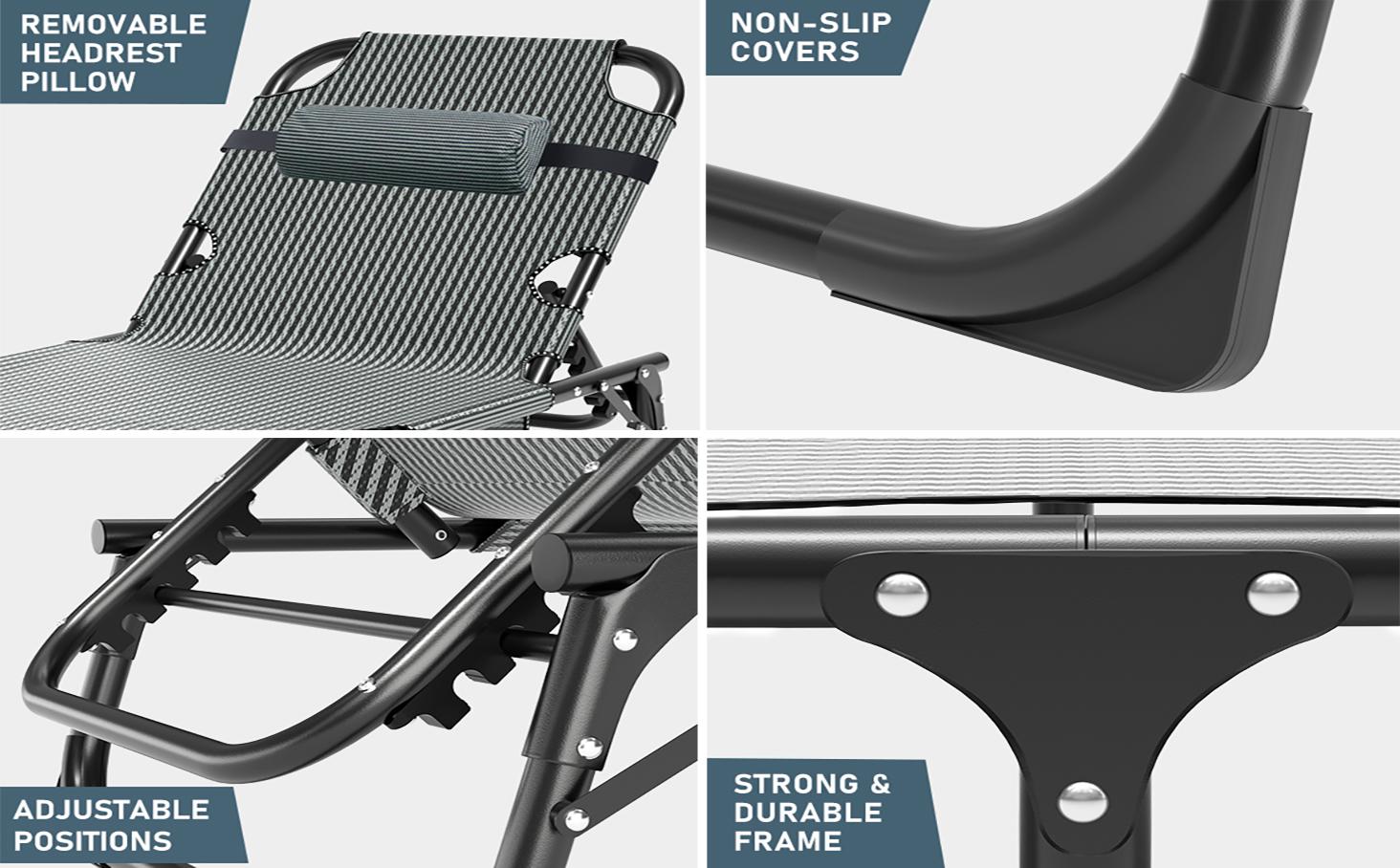 SLSY Portable Folding Camping Cot Bed with 2 Sided Mattress & Pillow, Adjustable 5-Position Folding Lounge Chair, Folding Cot Bed