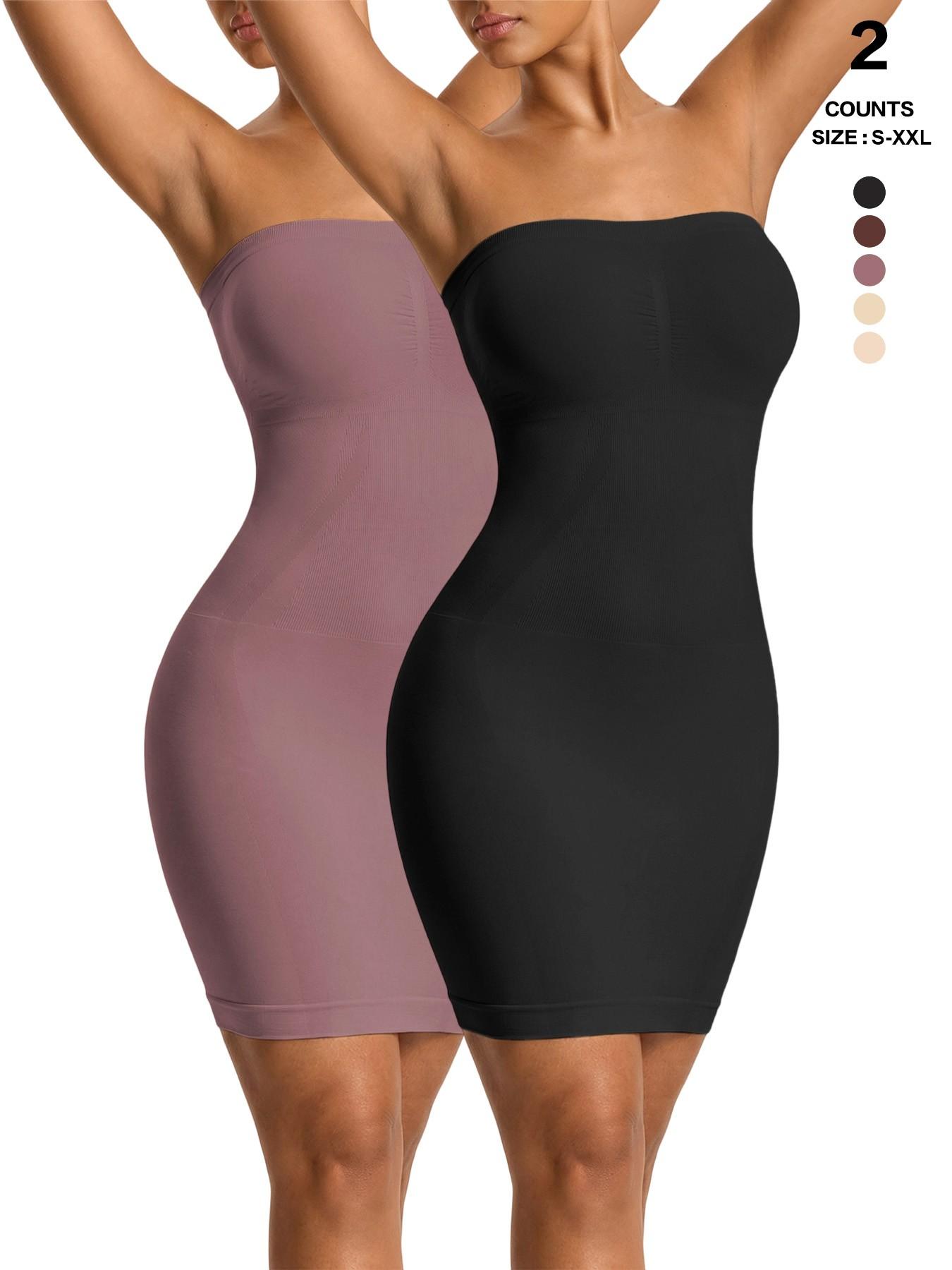 Seamless Strapless Shapewear Slip Dress, Waist Tummy Control Body Shaper, Casual Y-Type Design, All Seasons, Plain Surface, Regular Length