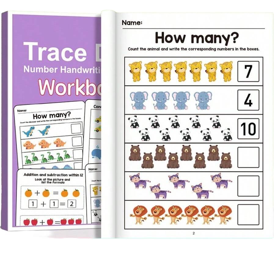 Math Interactive Workbook: Number Tracking, Addition & Subtraction, Early Education, Home or Classroom Use, Basic Arithmetic Skills