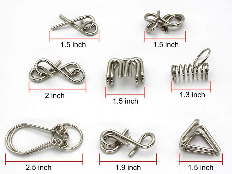Metal Wire Brain Teaser Montessori Puzzles Ring Toy Set 7.08''×5.9" 24-Piece Logic Game Solution Interlock Educational Stress Relief Portable Durable Gift for Kids Teens Adults