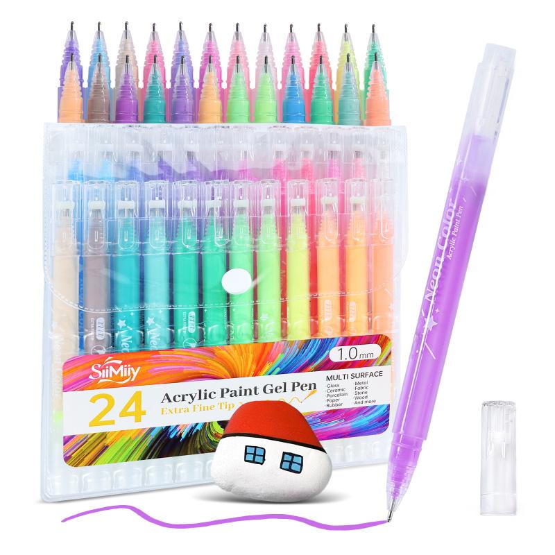 SiiMiiy Multicolor Acrylic Gel Pens, 1.0 mm Fine Point Assorted Colors Acrylic Paint Pens, Drawing Gel Pen for Coloring, Note Taking, Journaling Crafts Art Supplies,No Bleeding, Acrylic Painting Pen