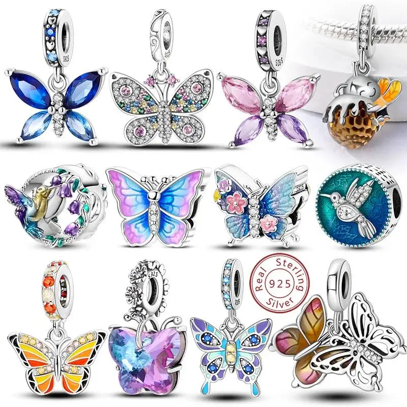 Hot 925 Sterling Silver Charm Beads Butterfly Dragonfly Firefly Charms Fit Original Bracelets DIY Jewelry For Women Gift