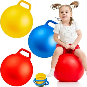 3 Pcs 18 Inch Inflatable Bouncy Hopper Ball Large Round Jumping Balls with Handles Hopping Toys for Kids 6 Years Old & Above Children Boy Girl(Yellow Blue Red)
