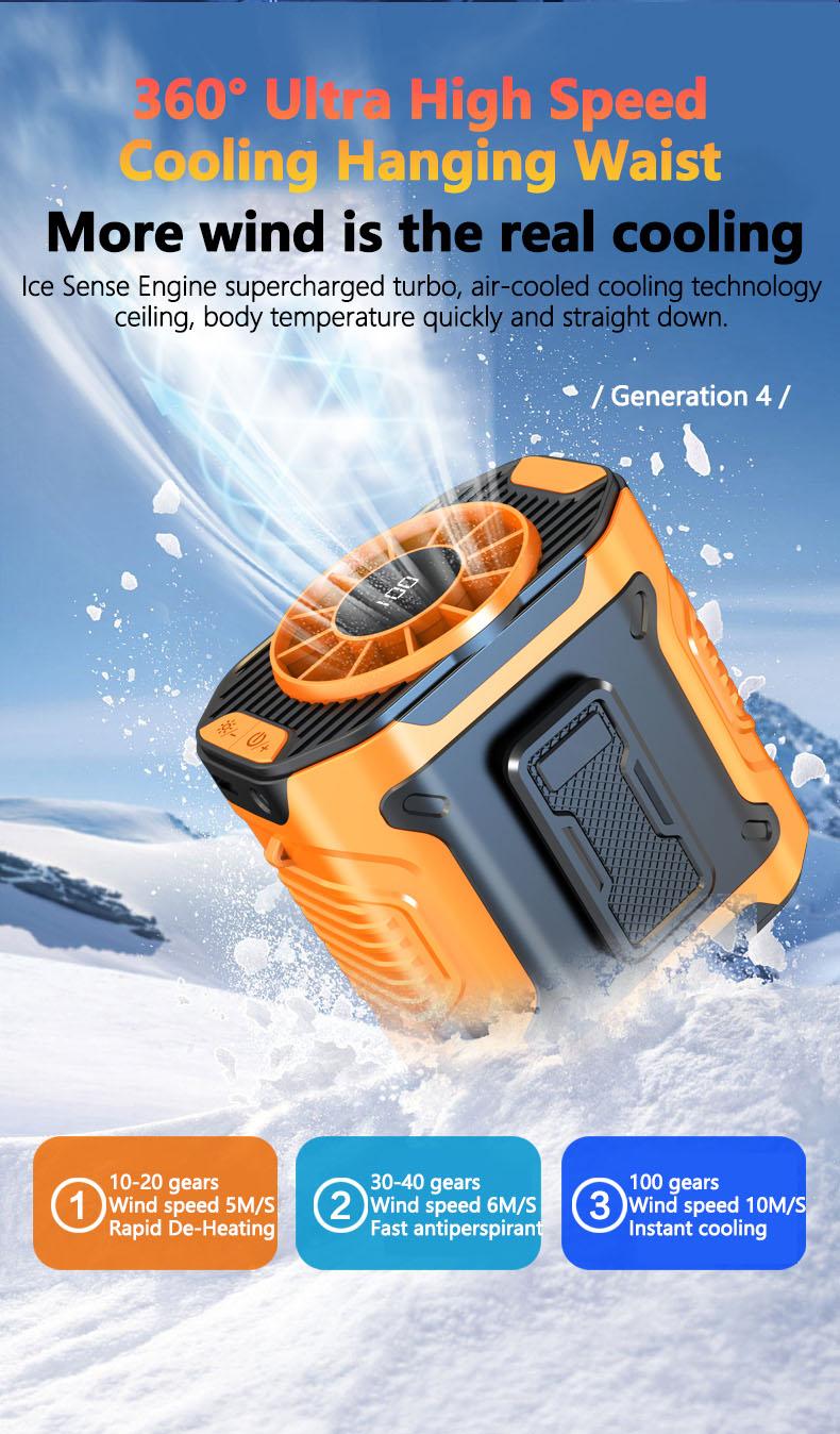 [Valentine's Day] Nerunsa 2026 New Personal Portable Fan USB Rechargeable Waist Fan with Clip & Power Bank 4000mAh Battery 100 Wind Speeds Cooling Fan with LED Light for Outdoor Travel Camping Back to School Father's Day Gift