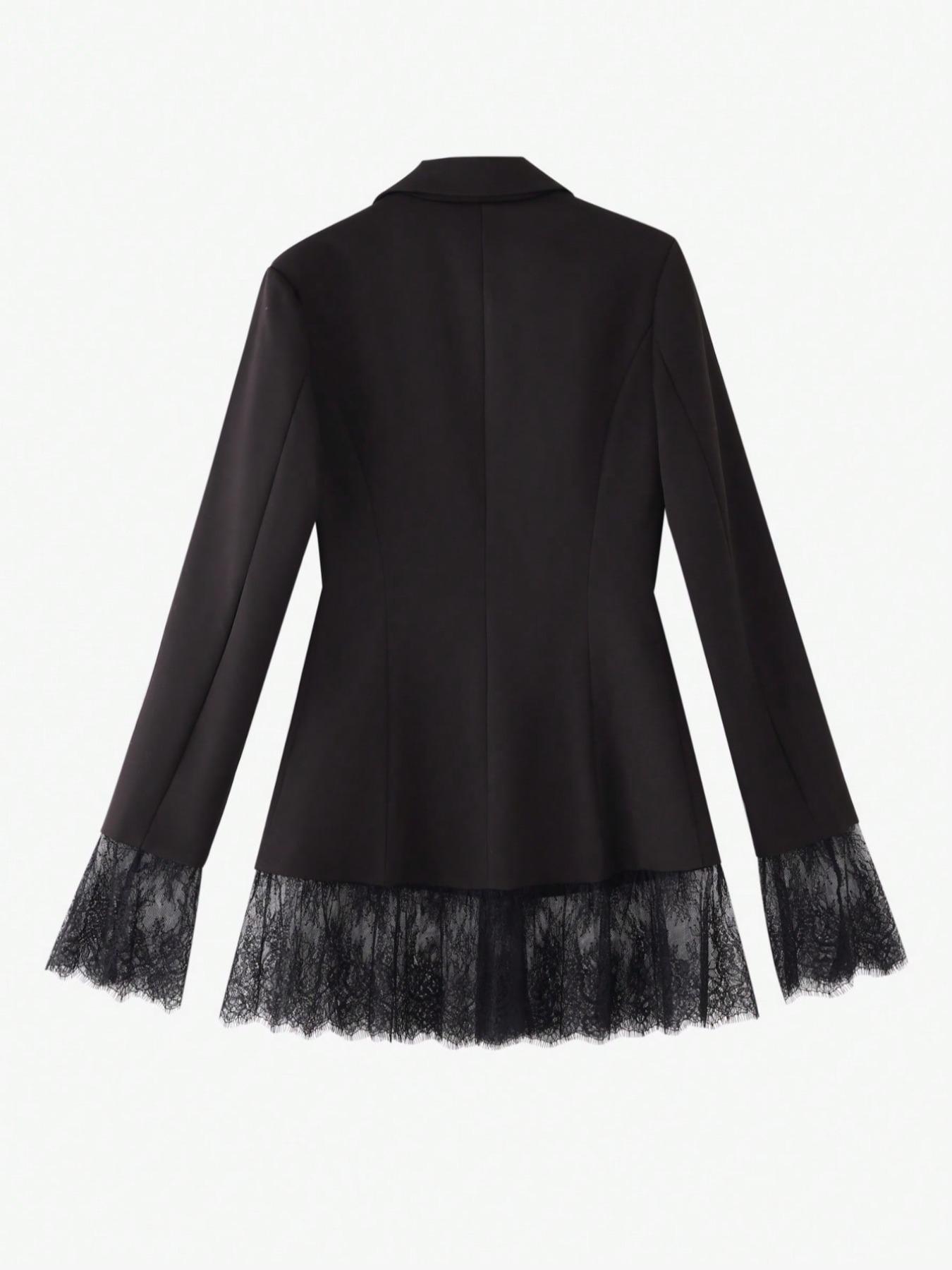 Women's Fitted Pure Color Woven Fabric Lace Patchwork Button Waistcoat Jacket, Office Evening Date Formal Banquet Fall Winter