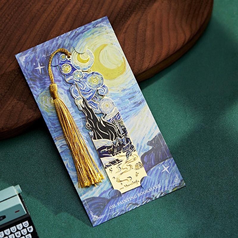 Vintage Van Gogh Oil Painting Metal Bookmark, Book Accessories, with Tassel, Hollow Classical Design, Perfect Gift for Book Lovers