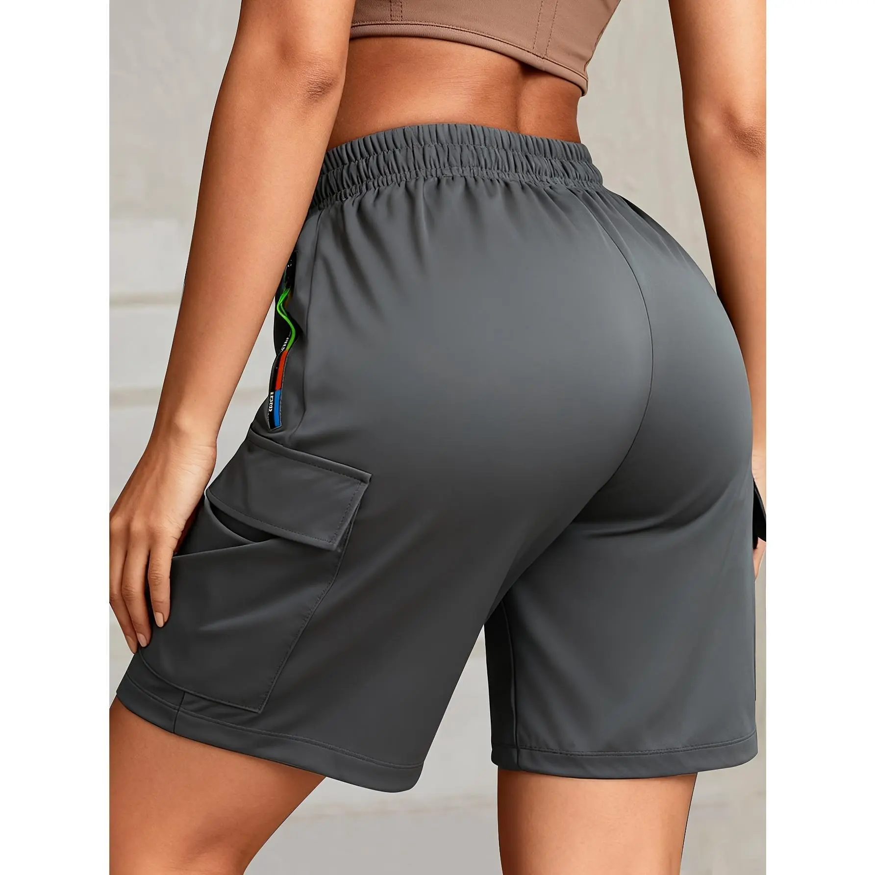 Women's Casual Workwear Shorts, Drawstring Waist, Gradient-Color Zipper Pockets, Cropped Length, Lightweight and Breathable, Perfect for Everyday Casual Wear