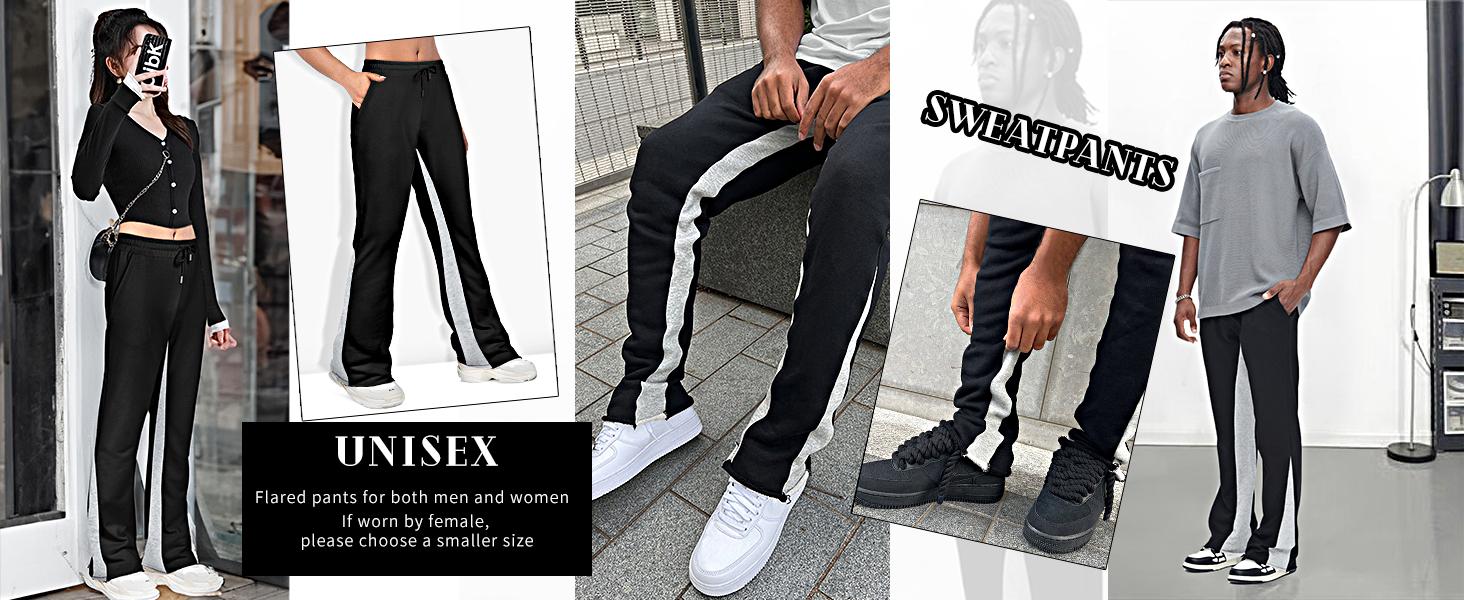 GINGTTO Men's Stacked Flared Sweatpants Loose Patchwork Athletic Streetwear Flares Pants