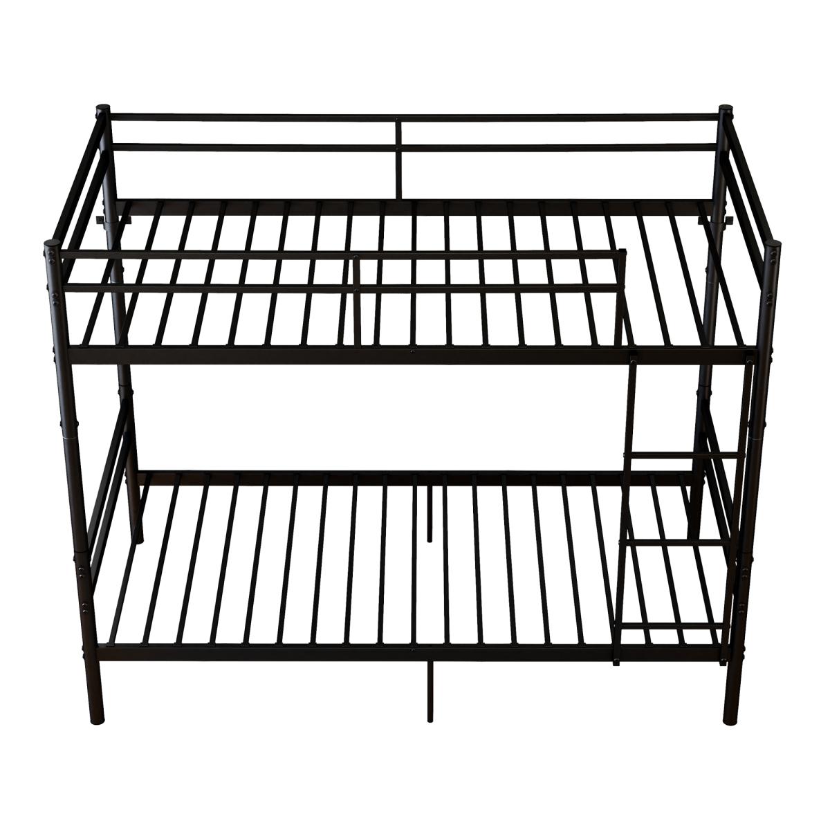 Twin Over Twin Metal Bunk Bed with Ladder and High Guardrail - Convertible Splittable Bunk Bed Frame with Under Bed Storage Space, Noise Free, BLACK