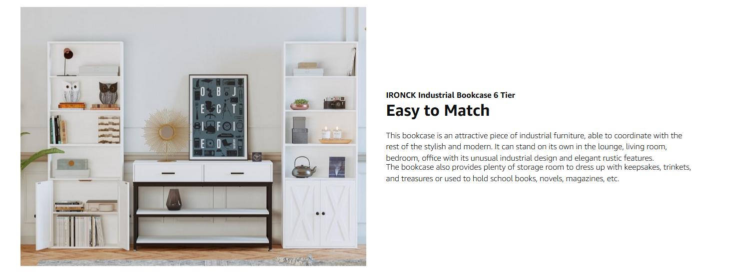 IRONCK Industrial Bookshelves and Bookcases with Doors Floor Standing 6 Shelf Display Storage Shelves 70 in Tall Bookcase for Home Office, Living Room IRONCK Industrial Bookshelves and Bookcases with Doors Floor Standing 6 Shelf Display Storage Shelves 70 in Tall Bookcase for Home Office, Living Room